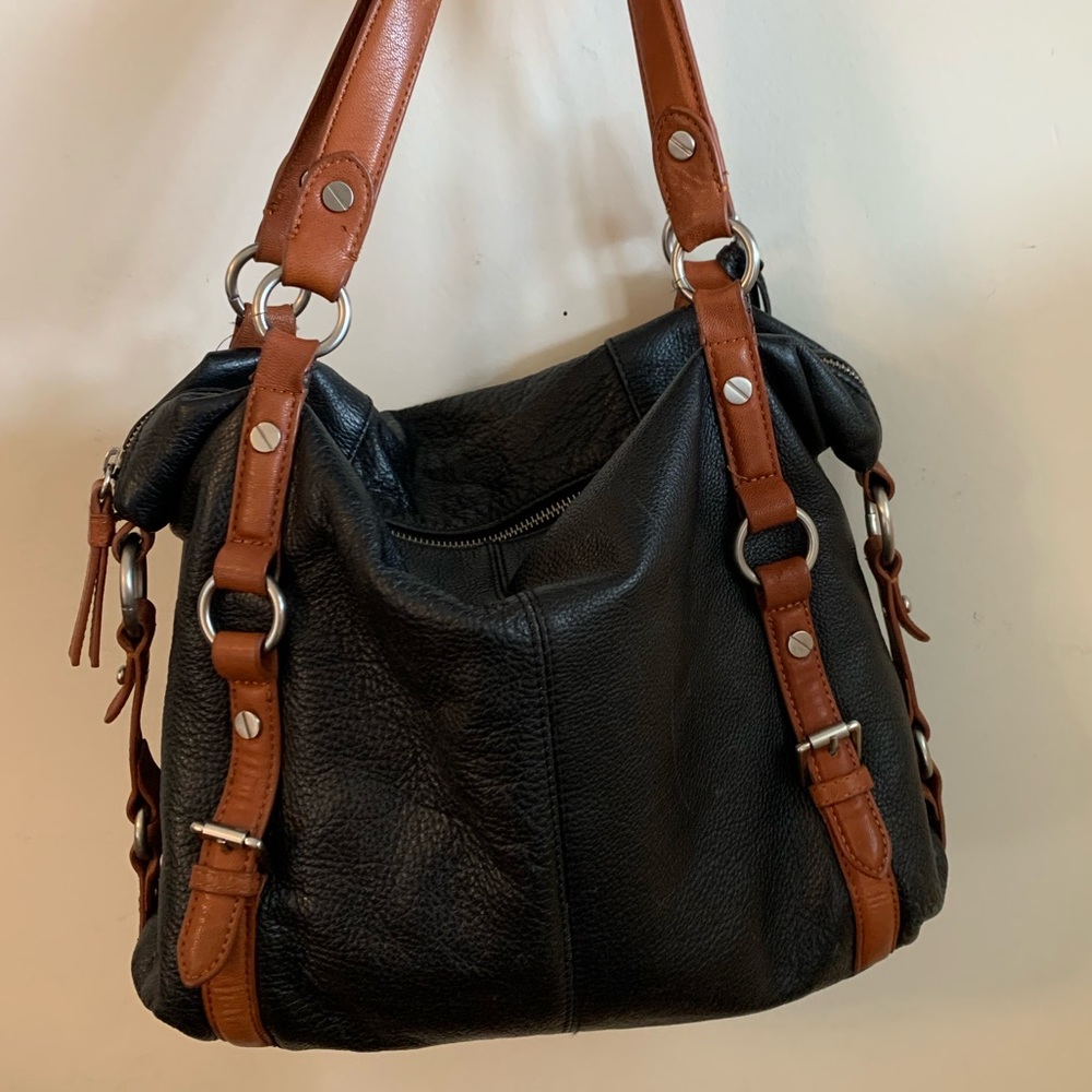 VN Black/Brown Leather HoBo Handbag